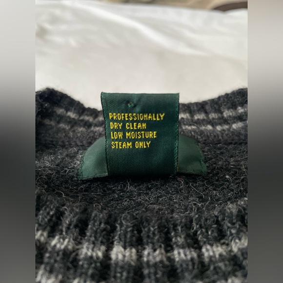 Men’s Large Shetland 100% Wool Argyle Crewneck Sweater - Teal and Gray, - Picture 6 of 6